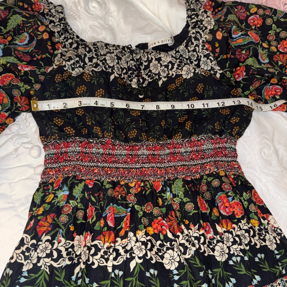 Alice + Olivia Clementina Paradise Floral Tiered Mini Dress Black Size 0 Boho - Picture 8 of 13